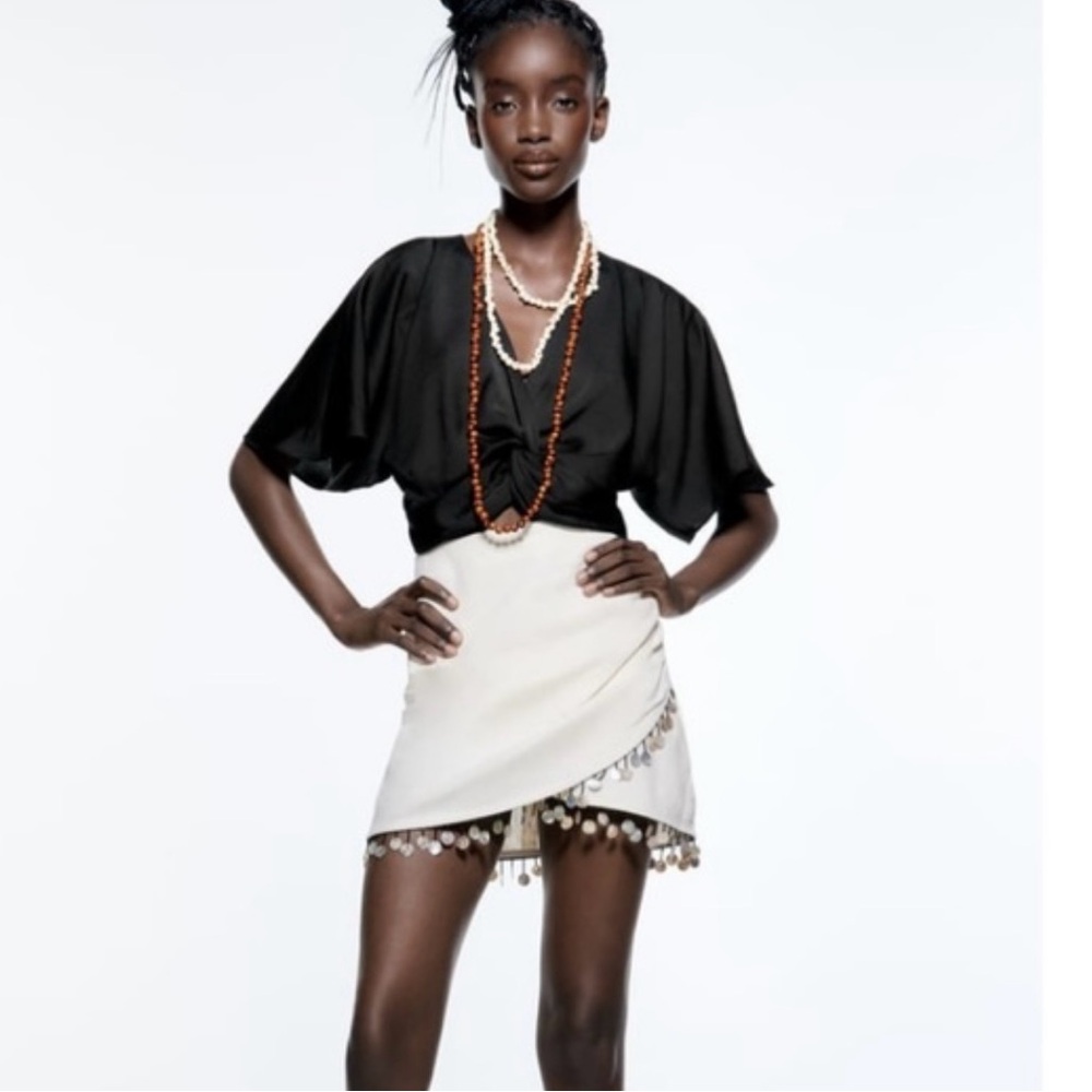 Zara Beaded linen blend mini skirt